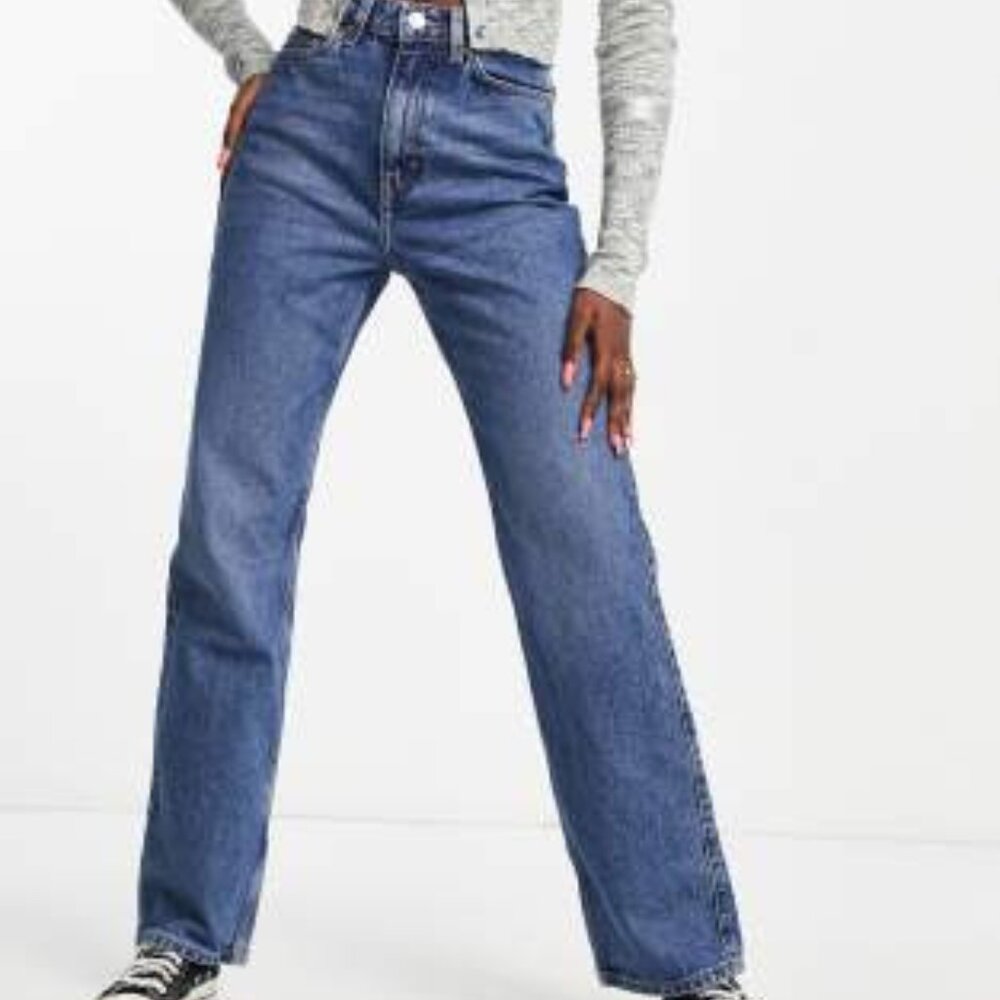 Weekday Rowe Extra high waist straight fit jeans in deep blue